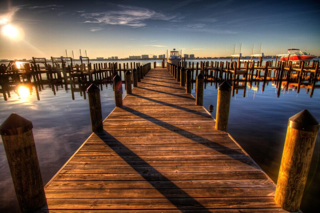 boardwalk, pier, harbor, walkway, sunset, seaside, sea, nature, ocean, twilight, calm, relaxing, scenic, wooden, wooden planks